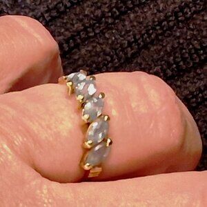 18K Yellow Gold Ring with 5 Marquise Cut either Blue Topaz or Aquamarine Stones